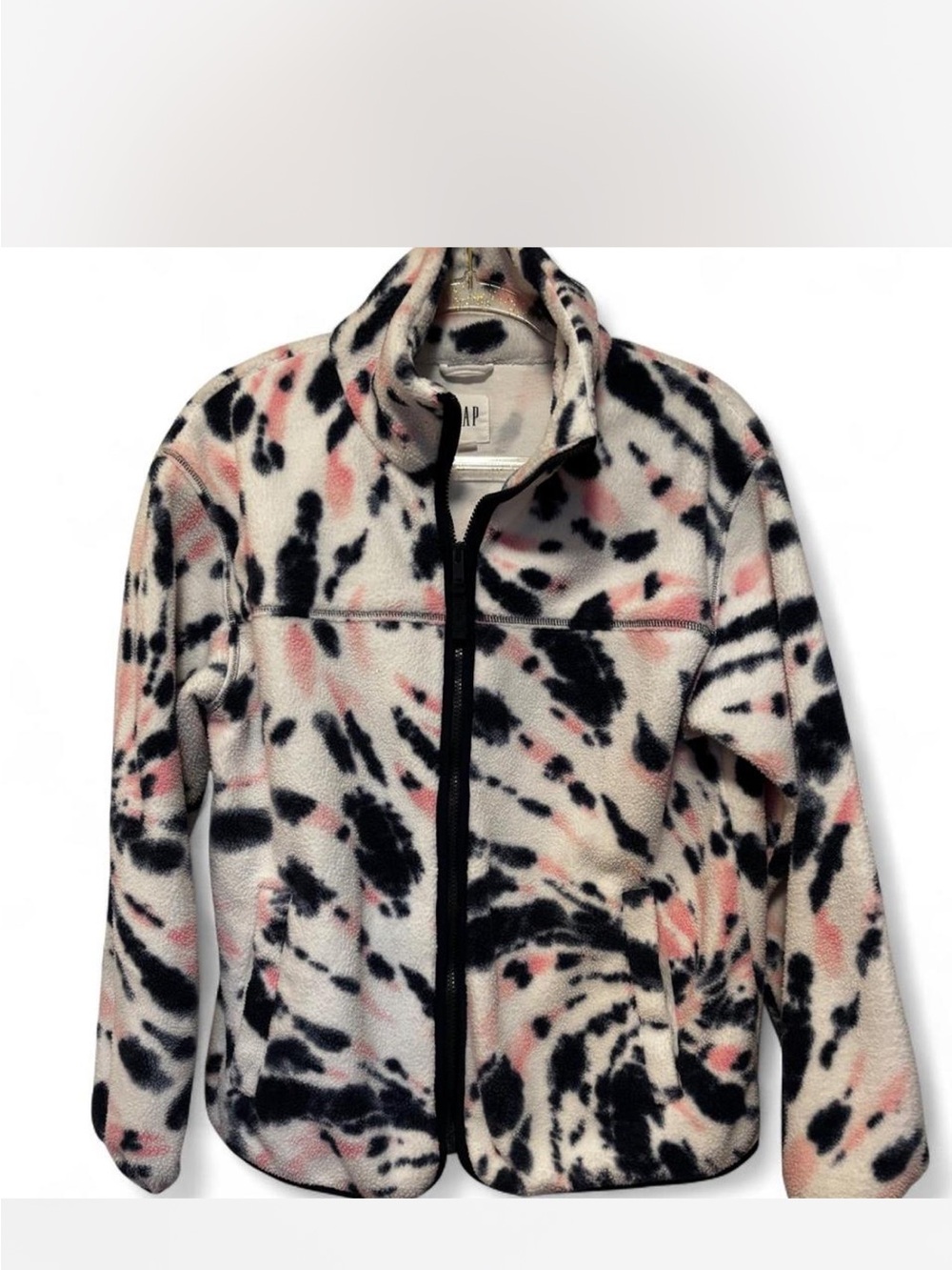 Gap Women's Blue& Pink Tie Dye Patterned Fleece Jacket